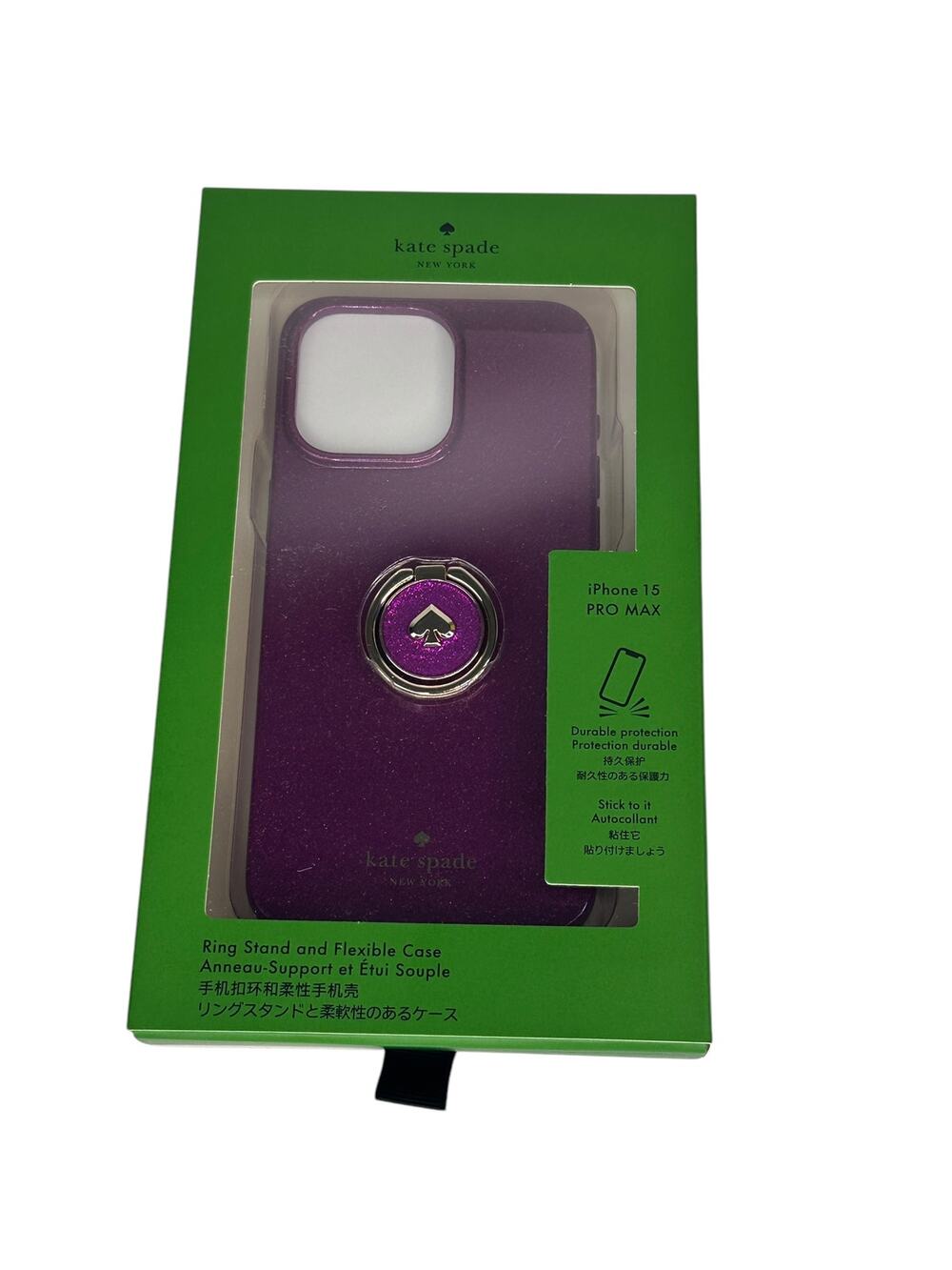 Kate Spade Dark Raspberry Glitter iPhone 15 Pro Max Case with Ring Stand